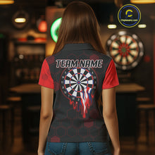 Load image into Gallery viewer, Red Dripping Dartboard &amp; US Flag Women's Darts Polo Shirt - Custom Name For Dart Players NYN0800