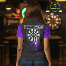 Load image into Gallery viewer, Purple Dripping Dartboard &amp; US Flag Women's Darts Polo Shirt - Custom Name For Dart Players NYN0801