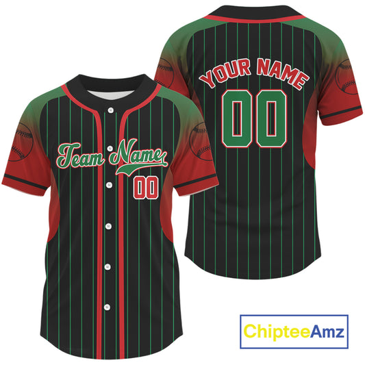 Green And Red Pinstripe Baseball Jersey For Men Custom Youth Classic Baseball Shirt NYN0816