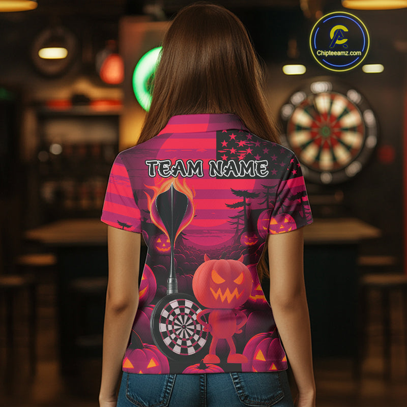 Pumpkin Play Darts Custom Halloween Dart Polo Shirts For Women, Funny Dart Jerseys NYN0808