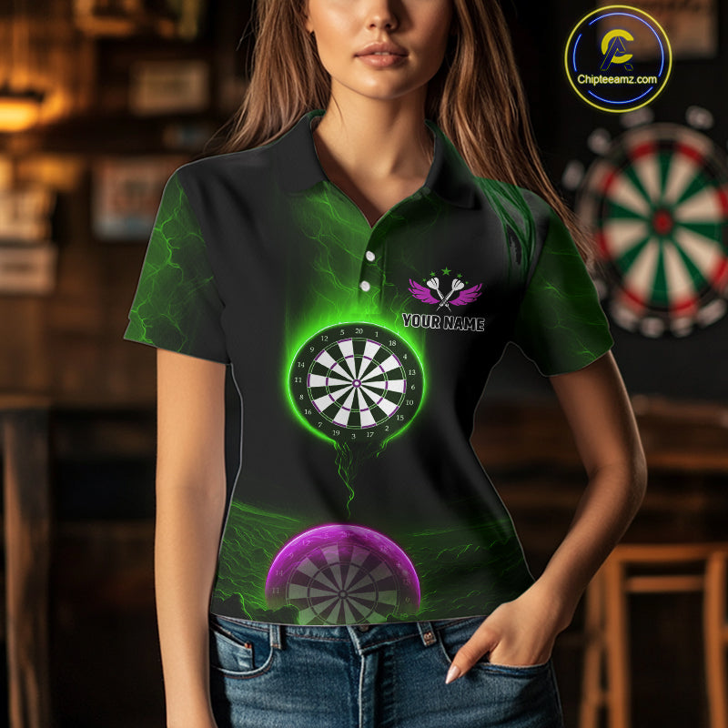 Thunder Dartboards Women's Darts Shirt - Custom Name & Team | Opt3 - Green Purple NYN0633