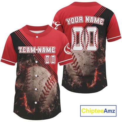 Black And Red Flame Baseball Ball Jersey Personalized Flaming Baseball Shirt For Men NYN0835