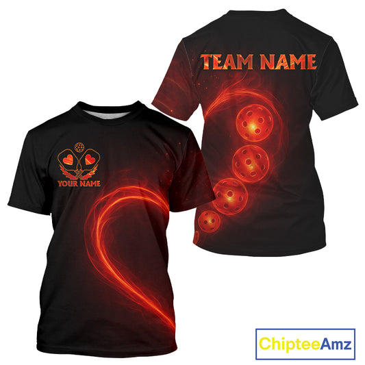 Custom Flame Love Pickleball Ball T-Shirt For Men Pickleball Team Jersey Outfits NYN1233