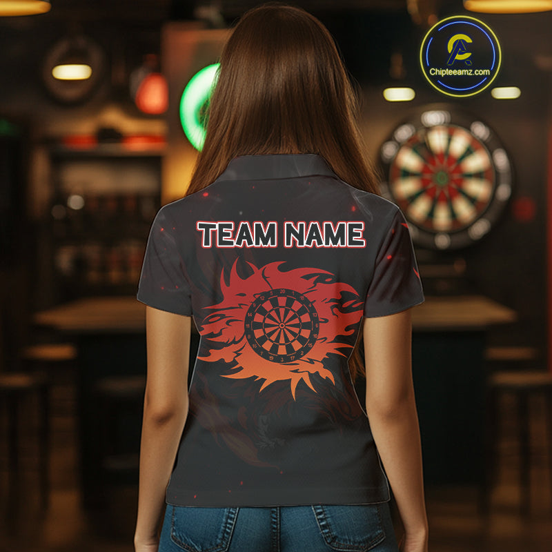 Red Flames Eagle Dartboard Custom Polo Darts Jerseys For Women, Darts Team Shirt Uniform NYN0851