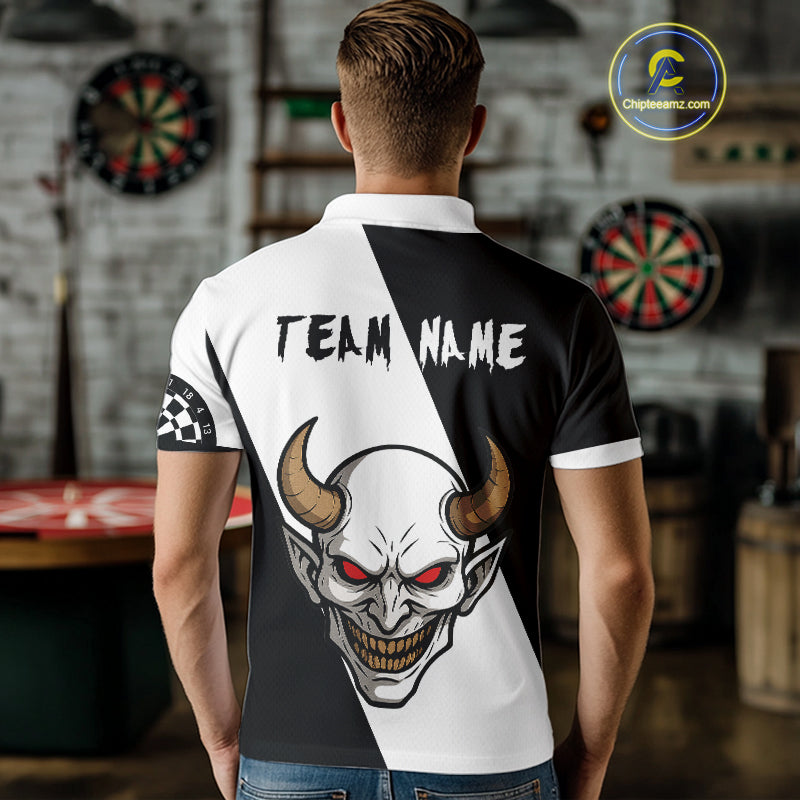 White Evil Horned Skull Funny Darts Shirt For Men - Customizable Name & Team NYN0395