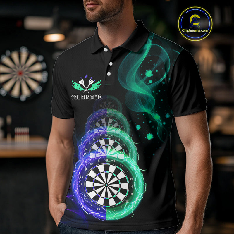 Smoke Thunder Dartboards Men's Darts Shirt Custom Name & Team | Opt3 - Blue Green NYN0664
