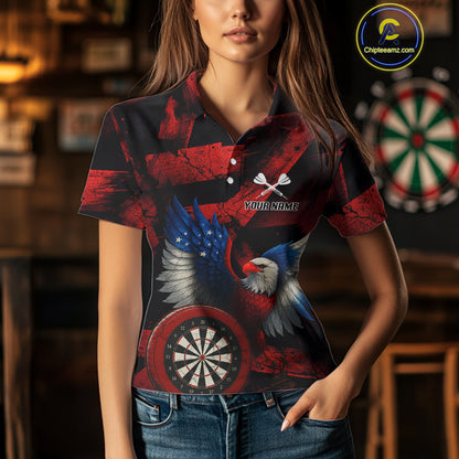 US Flag Eagle Dartboards Grunge Women's Darts Shirt Custom Name & Team | Opt2 - Orange NYN0666