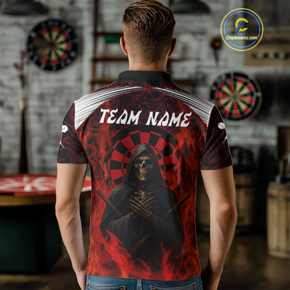 Red Dartboard Flaming The Reaper Darts Shirt For Men - Customizable Name & Team NYN0405