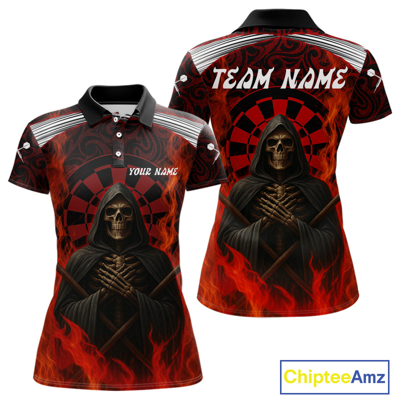 Red Dartboard Flaming The Reaper Darts Shirt For Women - Customizable Name & Team NYN0405
