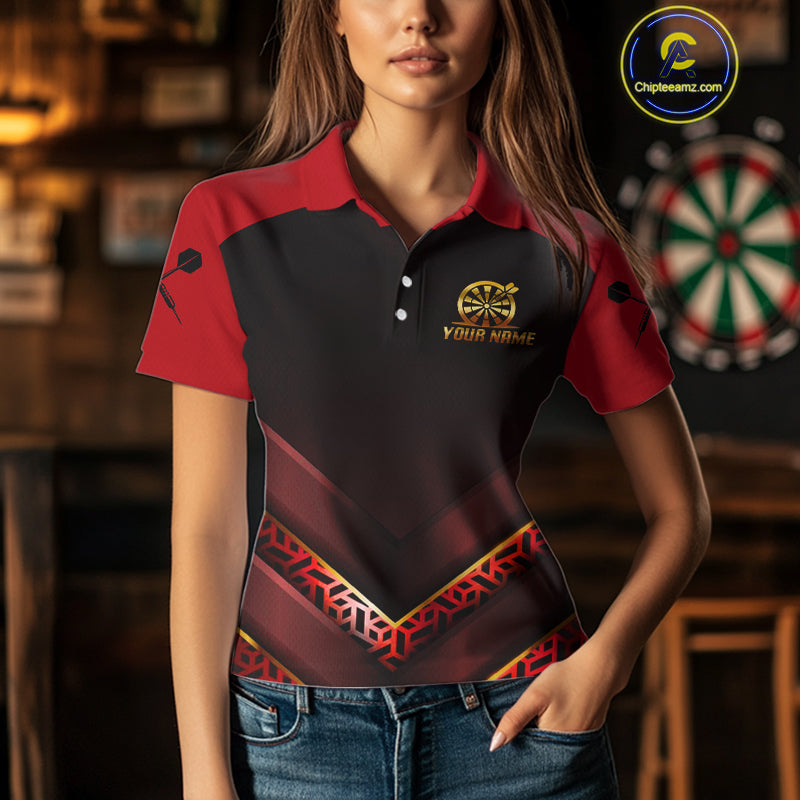 Black & Red Geometric Women's Dart Shirt - Custom Name Shirt For Dart Players NYN0411