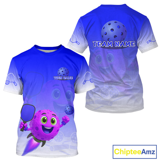 Custom Blue-Purple Funny Pickleball Ball T-Shirt For Men Rocket Pickleball Shirt For Fans NYN0888