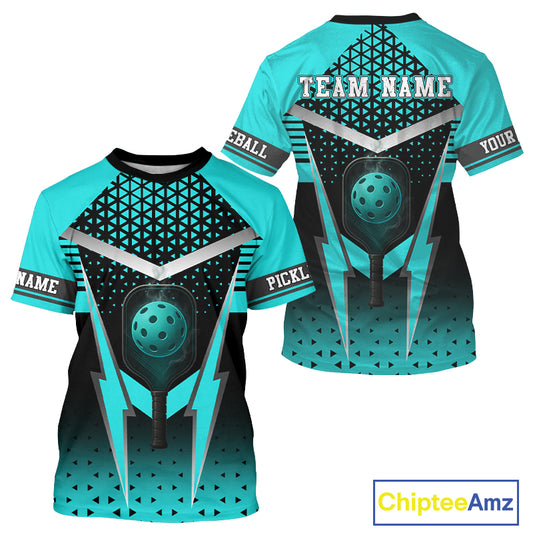 Custom Turquoise & Black Pickleball Ball T-Shirt For Men Outfit Pickleball Team Jerseys  NYN1297