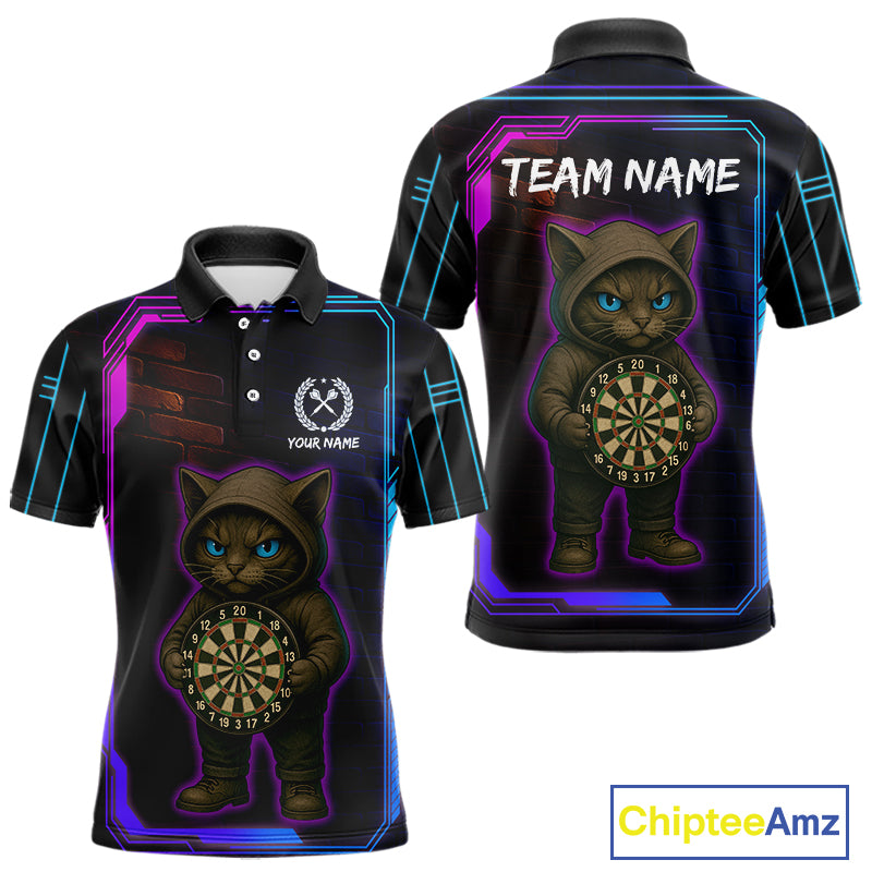 Lightning Cat Tech Neon Dartboard Men's Darts Shirt - Custom Name For Darts Jersey NYN0429