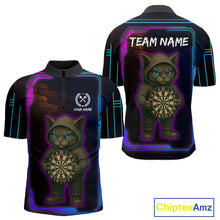 Load image into Gallery viewer, Lightning Cat Tech Neon Dartboard Men&#39;s Darts Shirt - Custom Name For Darts Jersey NYN0429