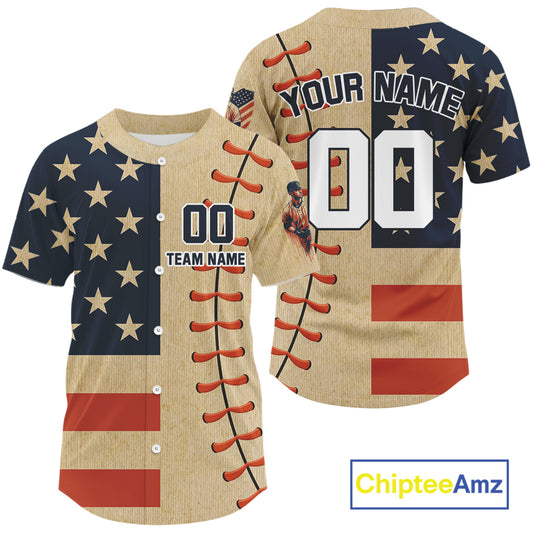 Custom Red And Blue Patriotic Baseball Shirts For Men Outfit US Flag Baseball Jerseys NYN0909