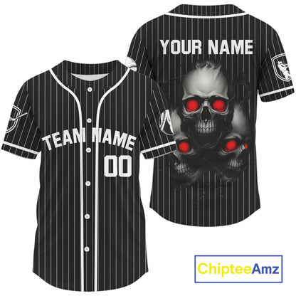 Custom Red And Grey Skull Baseball Jersey For Men Pinstripe Baseball Shirt Youth Outfit NYN0913