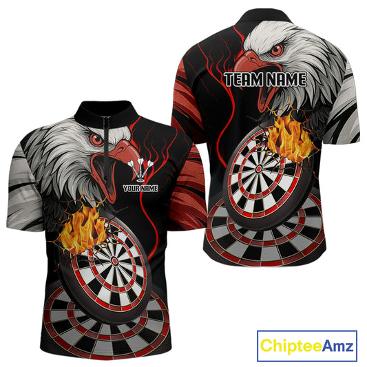 Eagle & Red Crack Darts Custom Funny Dart 1/4-Zip Shirts For Men, Dart Team Jerseys NYN0798