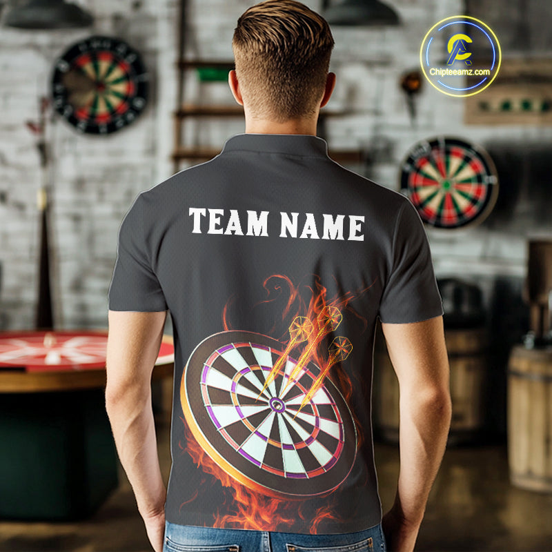 Custom Orange Flames Darts Raven Gothic Polo Darts Jerseys For Men Outfits Dart Jersey NYN0868