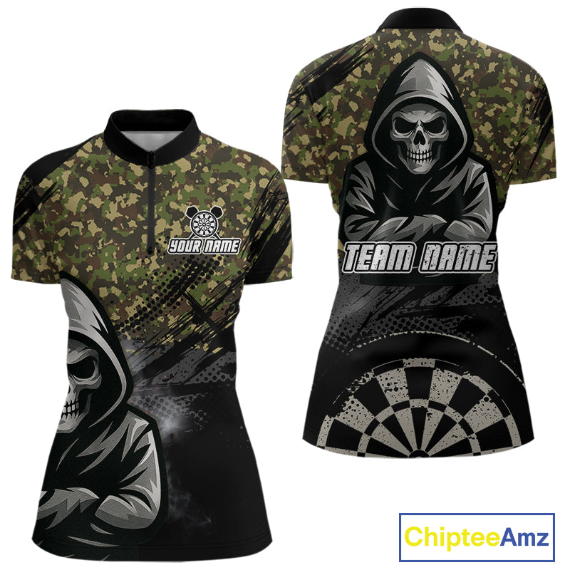 Personalized Women's Darts Shirt - Grim Reaper & Camouflage Custom Name For Players NYN0437