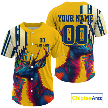 Custom Colorful Deer Baseball Shirt For Men Outfit Hunt Baseball Jerseys NYN1328