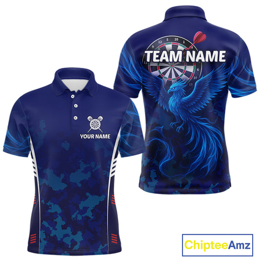 Men's Custom Darts Shirt With Cobalt Phoenix Camouflage Pattern And Dartboard NYN0263