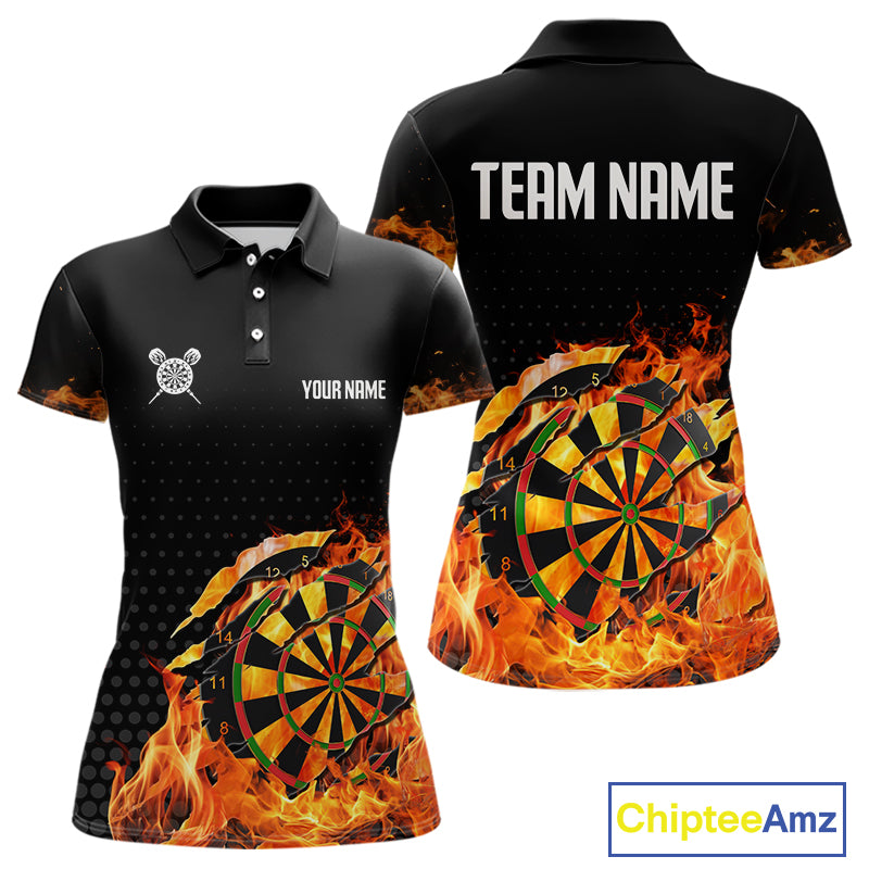 Women's Custom Darts Shirt With Cracked Flame Dartboard And Halftone Pattern NYN0270