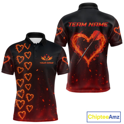 Flame Heart Dart Arrow Men's Darts Shirt Polo Jersey Custom Name For Players NYN0737