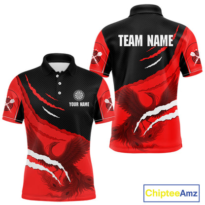 Custom Dart Team Shirt For Men With Crimson Phoenix On Black Linear Pattern NYN0277