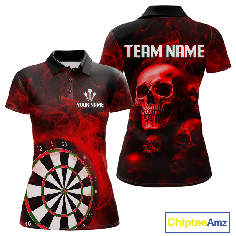 Red Smoke Dartboard & Multi Skulls Women's Darts Shirt - Custom Name For Players NYN0572