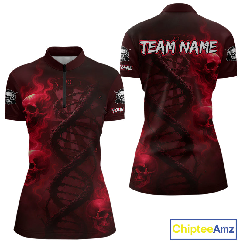 Darts - It's Is In My DNA Personalized Red Dart Shirt For Women Skull Dartboard Dart Team Shirts NYN1125