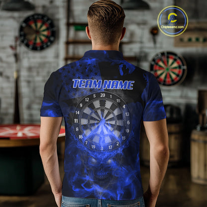 US Flag & Skull Custom Patriotic Blue Dart Polo Shirts For Men, Dart Team Jerseys NYN0787
