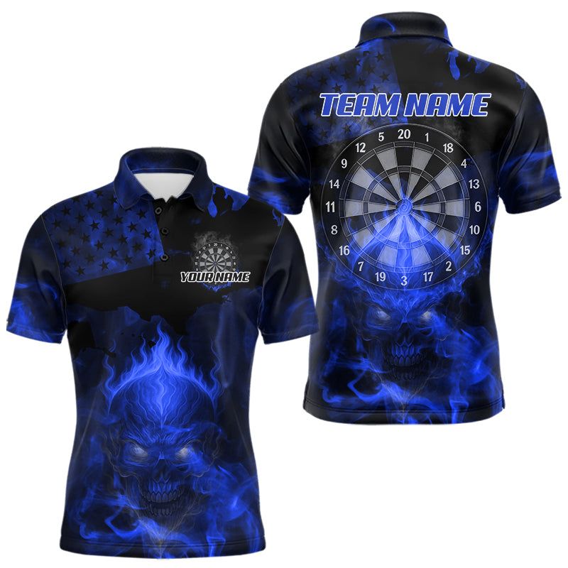 US Flag & Skull Custom Patriotic Blue Dart Polo Shirts For Men, Dart Team Jerseys NYN0787