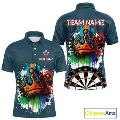 Colorful Dripping Crown Darts Grunge Darts Shirt For Men - Custom Name & Team NYN0600