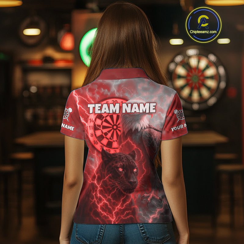 Custom Darts Shirt For Women Lightning Eagle Panther Dartboard Dart Team Jerseys | Red NYN1151