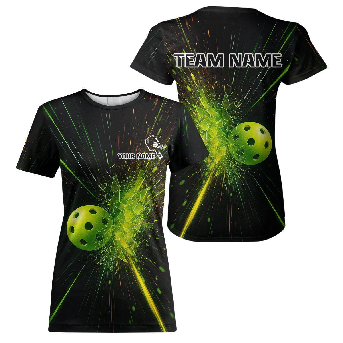 Custom Women Pickleball T-Shirt Personalized Breaking Glass With Green Pickleball Lovers  NYN1171
