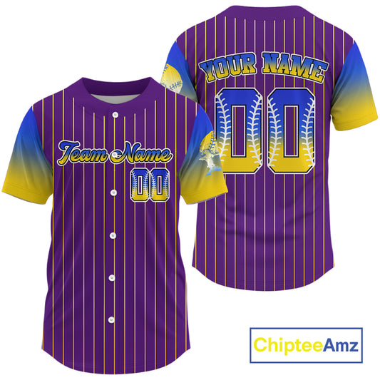Custom Purple Pinstripe Button Up Baseball Shirt For Men Classic Youth Baseball Jerseys NYN0813
