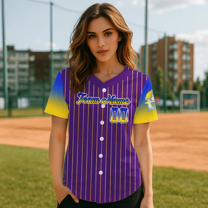 Custom Purple Pinstripe Button Up Baseball Shirt For Women Classic Youth Baseball Jerseys NYN0813