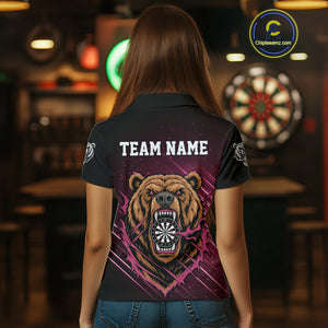 Custom Pink And Brown Bear Dartboard Polo Dart Shirt For Women Outfit Dart Team Jersey NYN1333