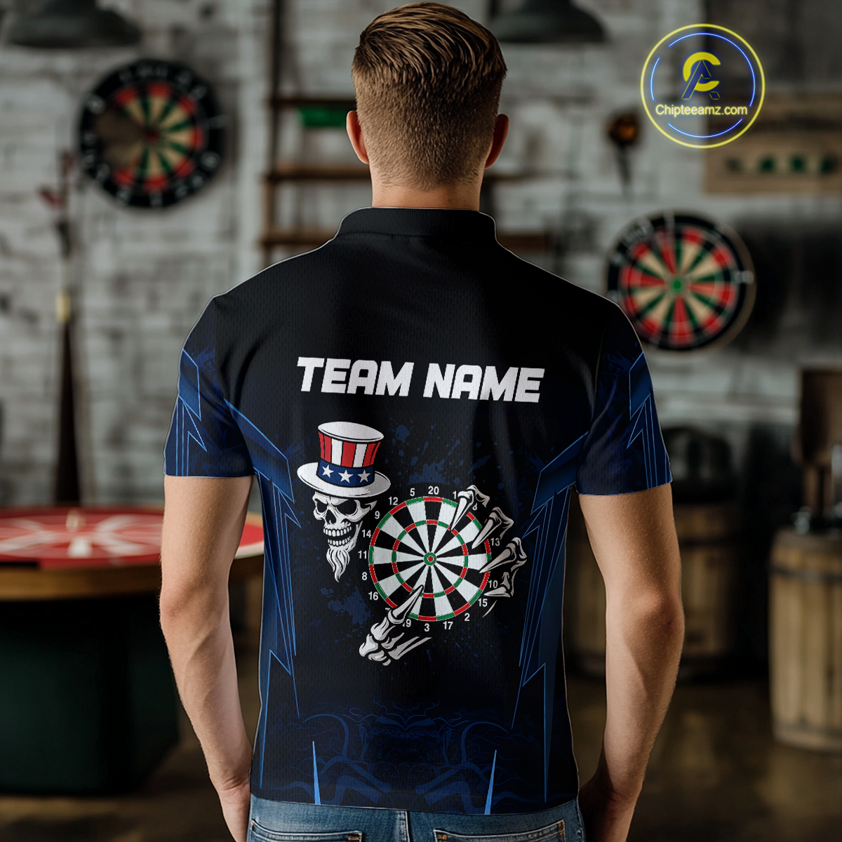 USA Gothic Skull Dartboard Men's Darts Team Shirt - Custom Name For Players NYN0480