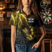 Load image into Gallery viewer, Custom Women's Polo Darts Shirt With Yellow Lightning &amp; Glowing Butterfly, Darts Jersey NYN1020