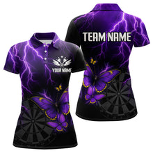 Load image into Gallery viewer, Custom Women&#39;s Darts Shirt With Violet Lightning &amp; Glowing Butterfly, Darts Jersey NYN0286
