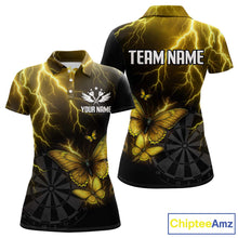 Load image into Gallery viewer, Custom Women's Polo Darts Shirt With Yellow Lightning &amp; Glowing Butterfly, Darts Jersey NYN1020