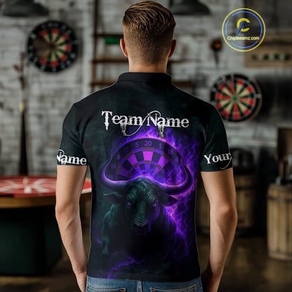 Purple Flaming Dartboard & Bull Darts Shirt For Men - Custom Name & Team Jersey NYN0606