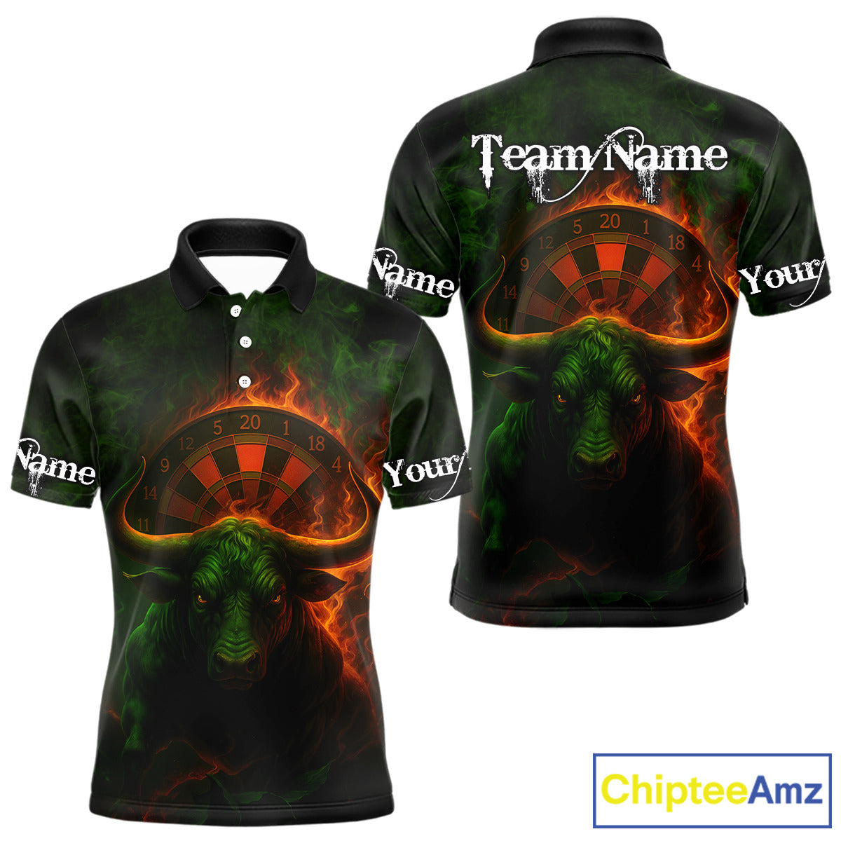 Orange Flaming Dartboard & Bull Darts Shirt For Men - Custom Name & Team Jersey NYN0607