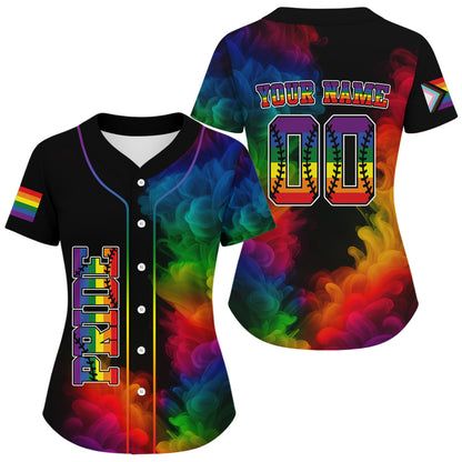 LGPT Pride Women's Black Baseball Jersey Custom Colorful Smoke Baseball Jersey For LGPTQ+ NYN0825