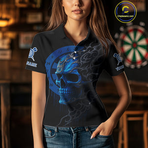 Custom Blue Skull Dartboard Polo Dart Shirt Personalized Outfits Dart Jersey For Women NYN1316