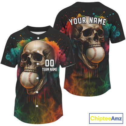 Custom Splashed Colorful Skull Baseball Shirt For Men Outfit Skull Baseball Jerseys NYN1326