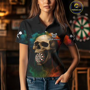 Custom Multi-Color Skull Dartboard Polo Dart Shirt For Women Colorful Skull Dart Jerseys NYN1324