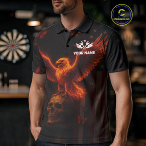 Custom US Flag Patriotic Polo Dart Shirt For Men Flame Eagle Skull Dart Jersey NYN1331