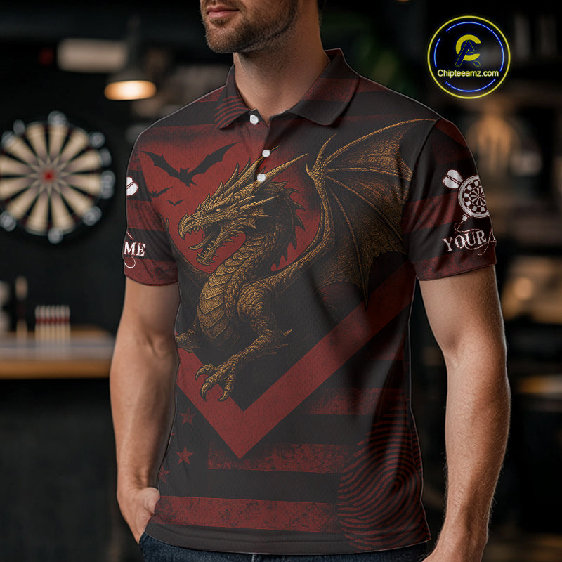 Custom Red Grunge Dragon Dartboard Dart Polo Shirt For Men Outfit Dart Team Jersey NYN1363